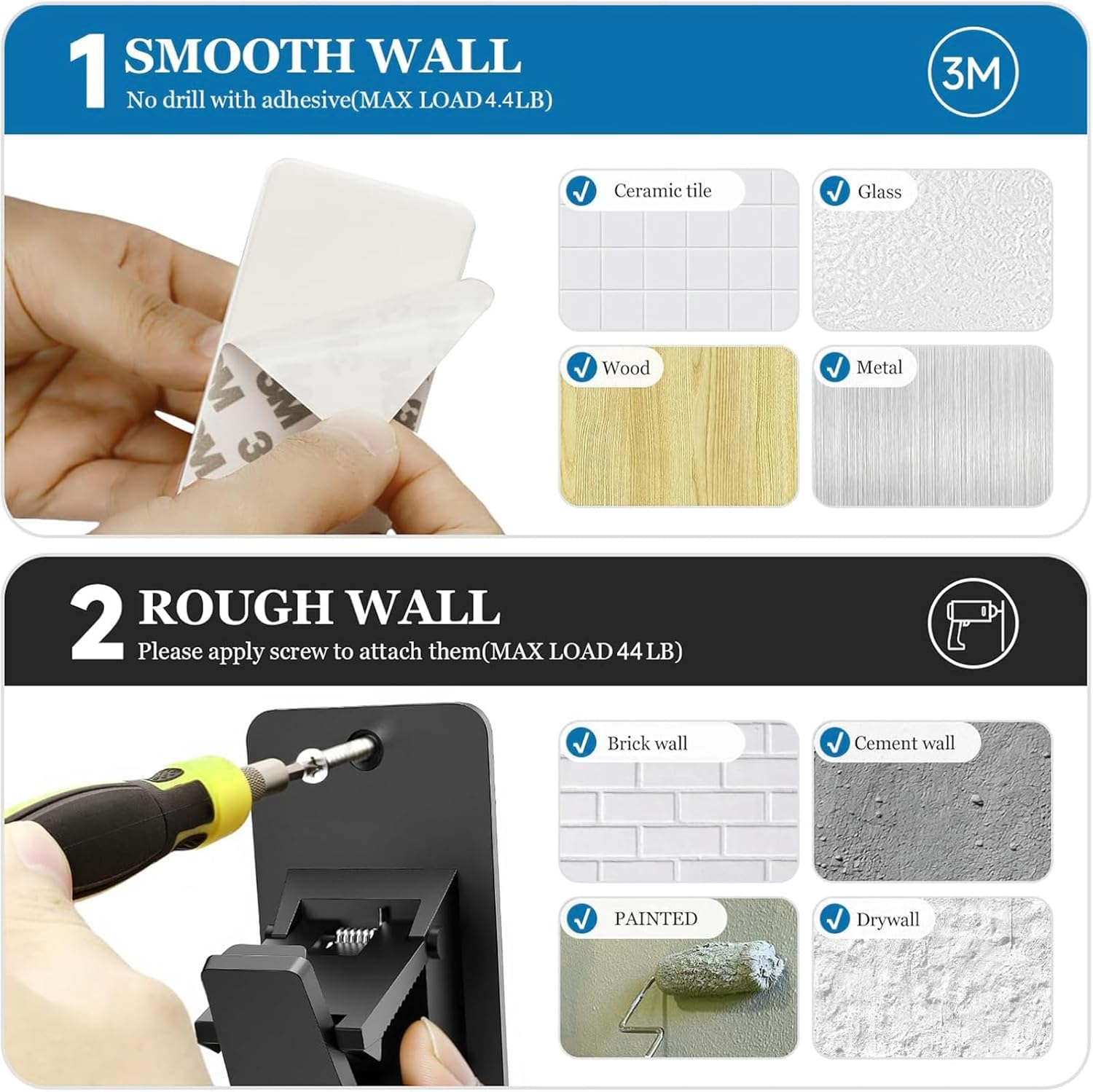 No-Drill Curtain Rod Brackets &ndash; 3M Adhesive Heavy Duty Holders for Bathroom, Bedroom & Kitchen | Universal Damage-Free Window Rod Hooks, Nail-Free Installation (4PC, Black) image number 3