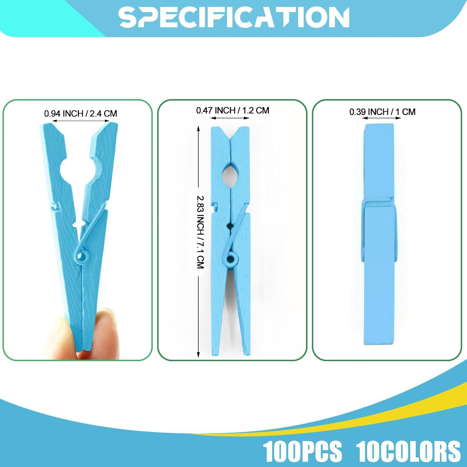 100 Pack Clothes Pins Wooden, 2.9 Inch Colored Clothespins Wood, Close Pins for Crafts Decorations Classroom Hanging Pictures, Wood Clips for Clothes Outdoors, Blue - Dark Black image number 7