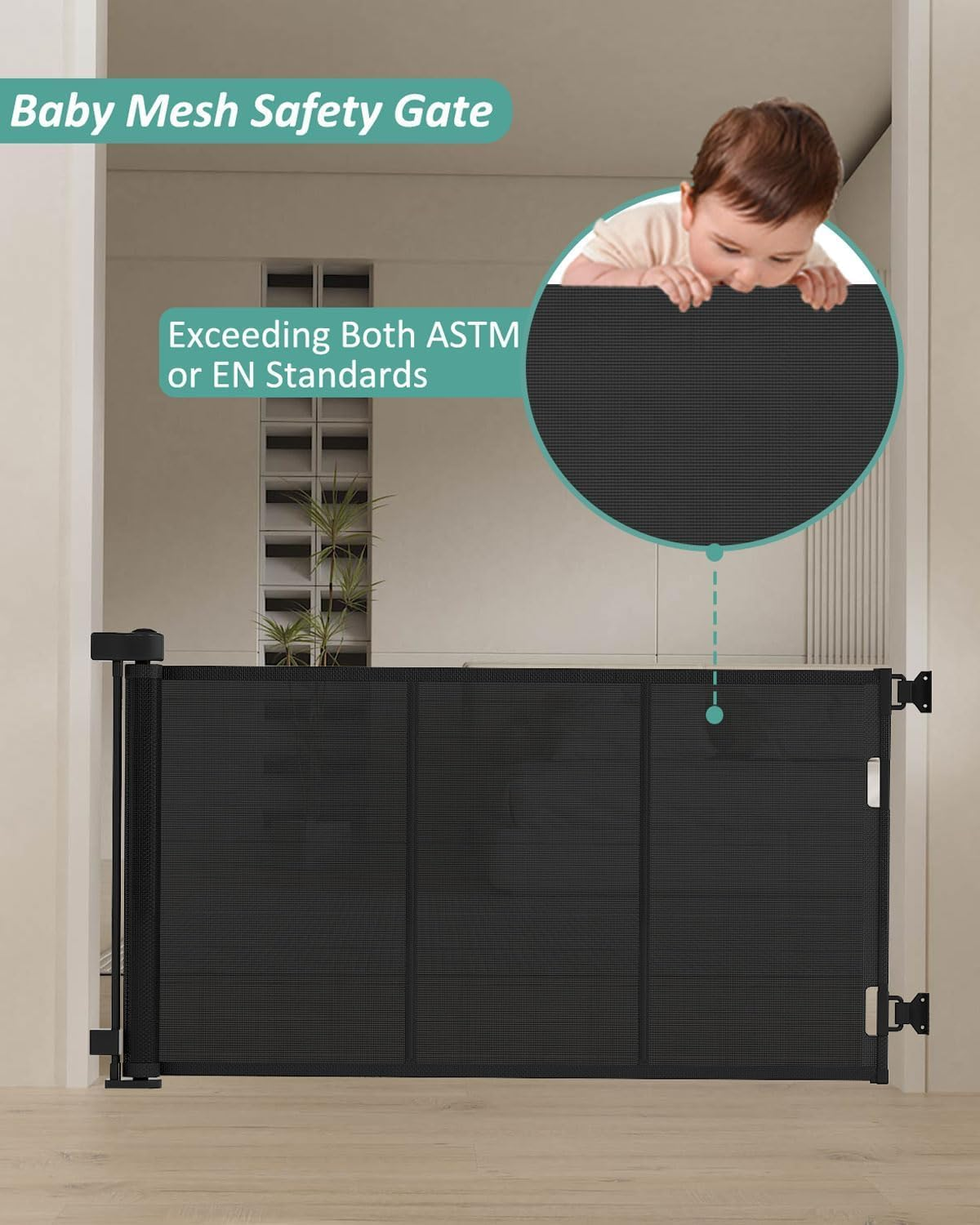 Retractable Baby Gate Retractable Driveway Gate 34" High Extends to 71" Wide Baby Gate Stairs Doorways Indoor Retractable Gate Outdoor Extra Wide for Enhanced Safety Mesh Baby Gate(86Cmx180Cm, Black) image number 1