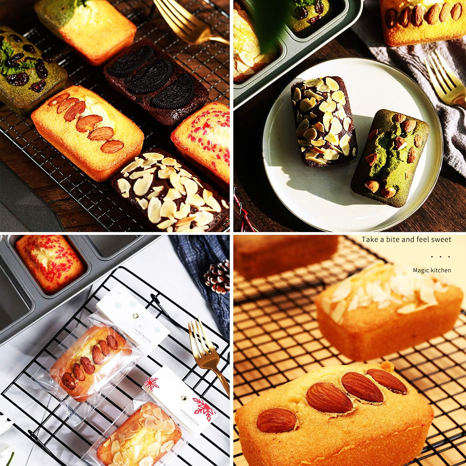 Mini Loaf Pan 8-Cavity Carbon Steel Bakeware Non-Stick Bread Baking Tray One-Piece Design (Golden) - Golden image number 1