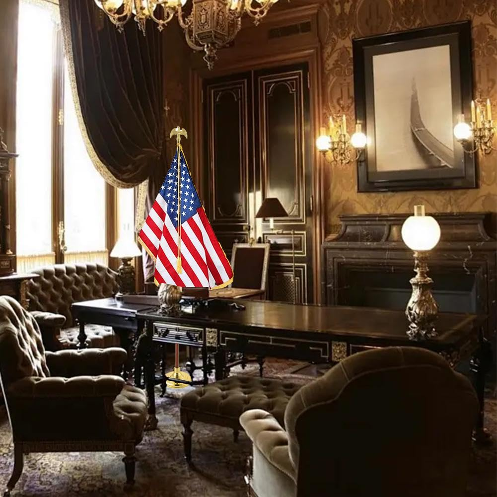 8 Ft Indoor Flag and Pole Set with Brass Fittings, Oak Flagpole with Flagpole, Base and Tassel for Lobby Office Conference Room image number 4