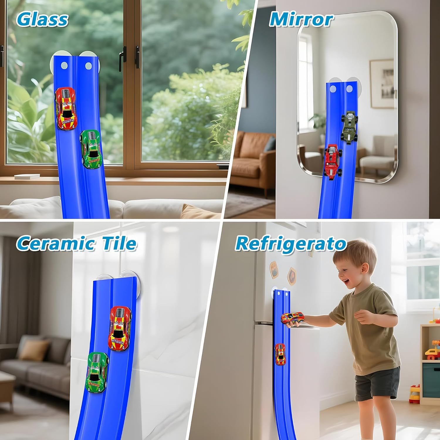 16Ft /500Cm Flex Tracks Car Track Set &ndash; Flexible Race Car Ramp Track with 6 Small Racecars &Suction Cups, Compatible with Hot Wheels &1:64 Diecast Vehicles, Portable Roll-Up Racetrack for Kids Ages 3+