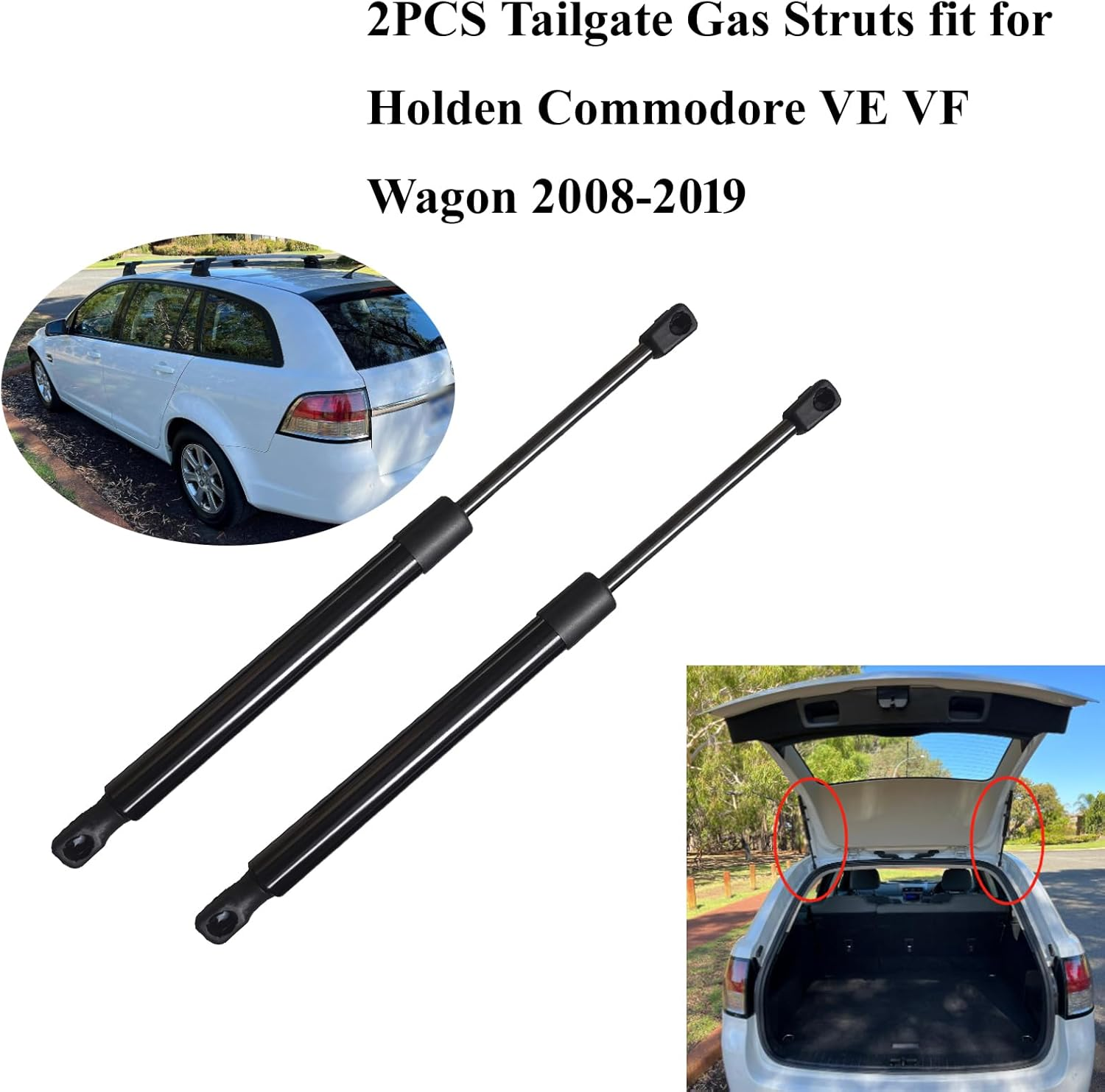 3PCS Wagon Gas Struts Set Fit for Holden VF Series Commodore Calais HSV Clubsport Sportwagon 2013-2019-1X Single Lift Type for Bonnet+ 2 for Tailgate Boot Liftgate Supports Shocks image number 6