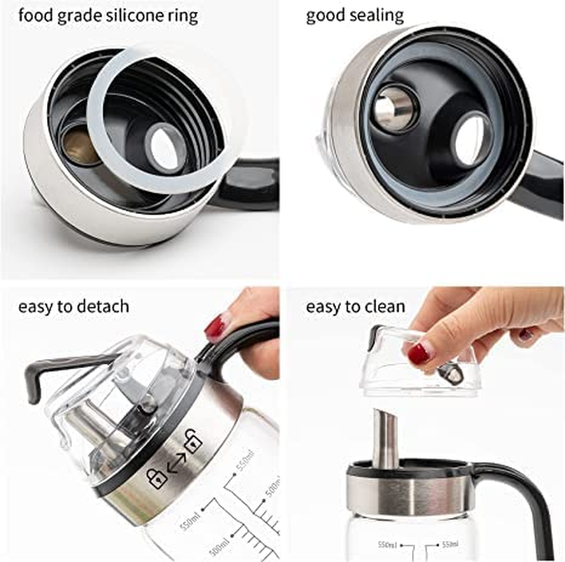 Oil Dispenser Bottle Set for Kitchen, Olive Oil Bottle Dispenser, Glass Oil Sauce Bottle Dispenser, Auto Flip, 550Ml image number 2