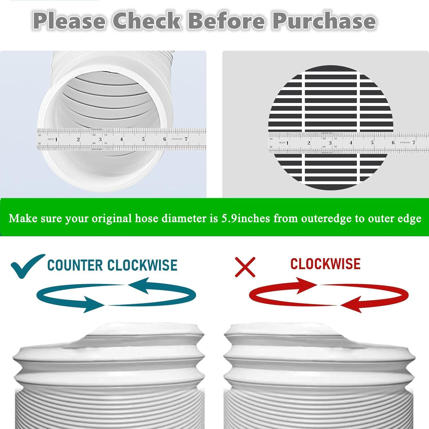 Portable Air Conditioner Exhaust Hose, Universal AC Exhaust Replacement 5.9 Inch Diameter Length to 6.56Ft Counterclockwise Air Conditioner Parts Suitable for Most Portable AC image number 5