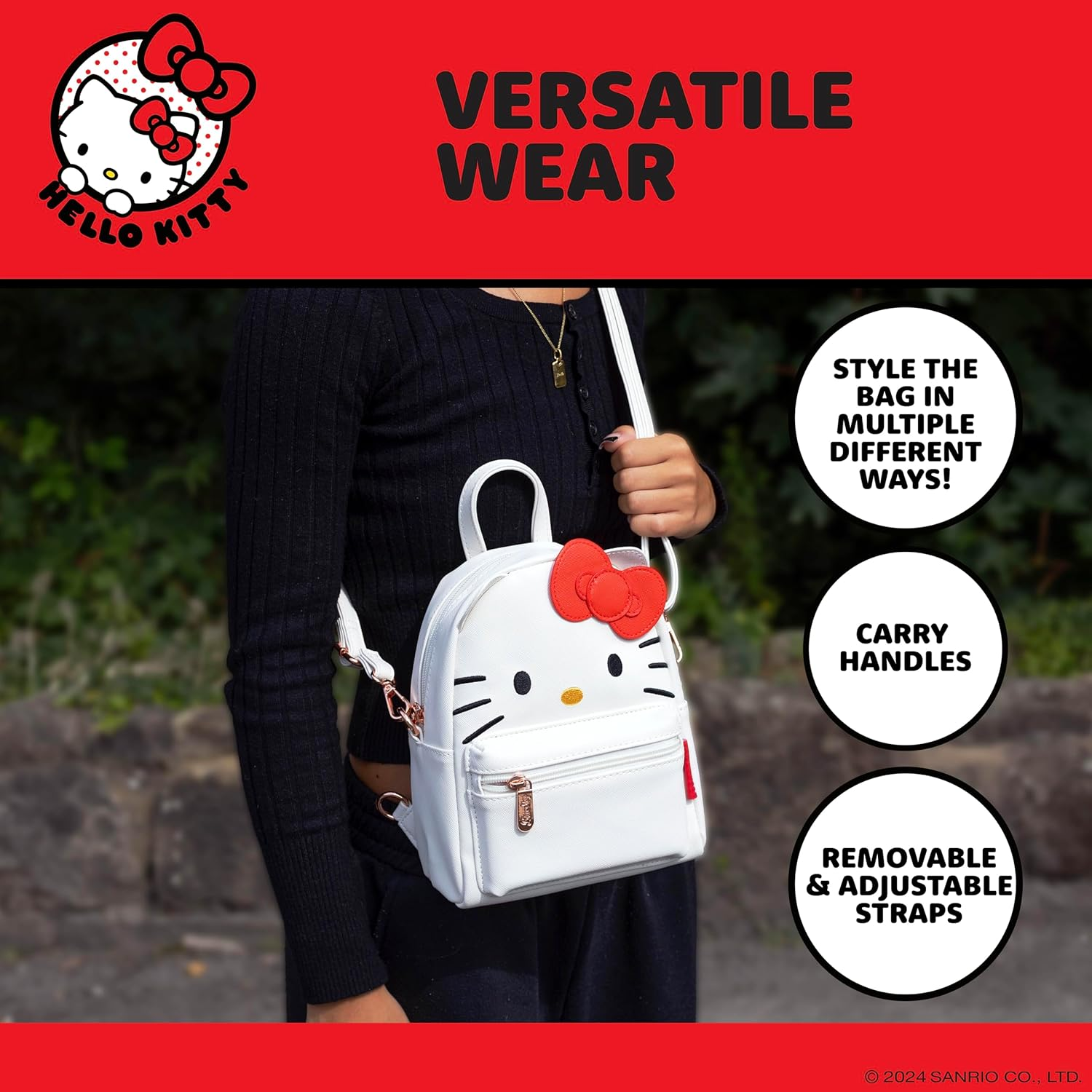 Blue Sky Studios Hello Kitty Mini Backpack, Small Kawaii Travel Bag with Adjustable Straps, Cute Gifts Merchandise and Accessories image number 3