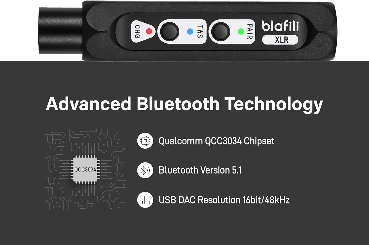 Blafili XLR Portable Bluetooth V5.1 Music Receiver, Aptx HD Aptx Low Latency AAC SBC TWS, Rechargeable Battery 16Hrs Long Playtime, USB-C DAC for Mixing Console Desk, Audio Mixer, PA DJ System