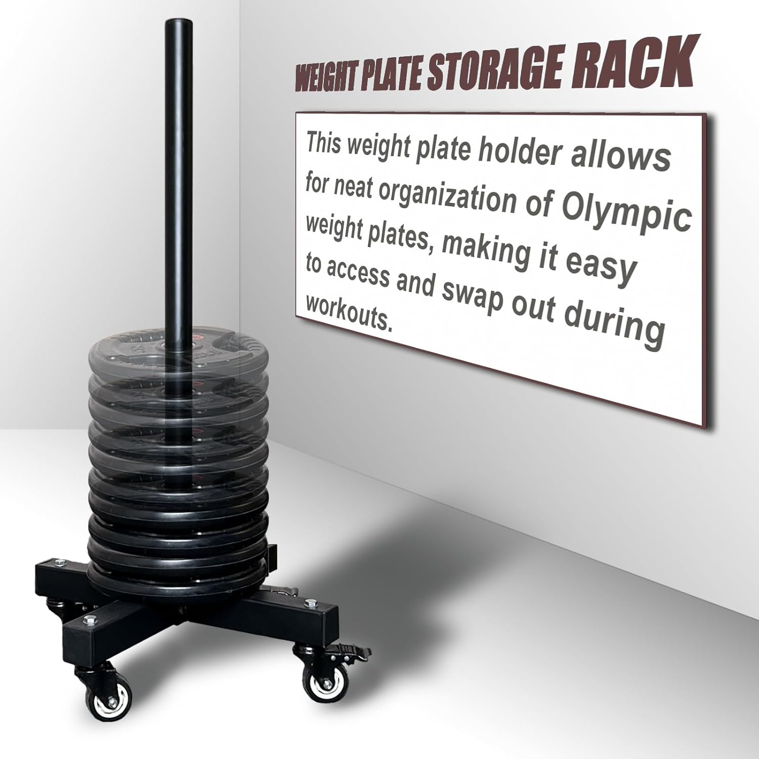 KORIKAHM Upgraded Movable Olympic Weight Plate Rack with Wheel for 2-Inch Bumper Plates Weight Storage, Strength Training Vertical Weight Tree Holder Stand for Home Gym Workout