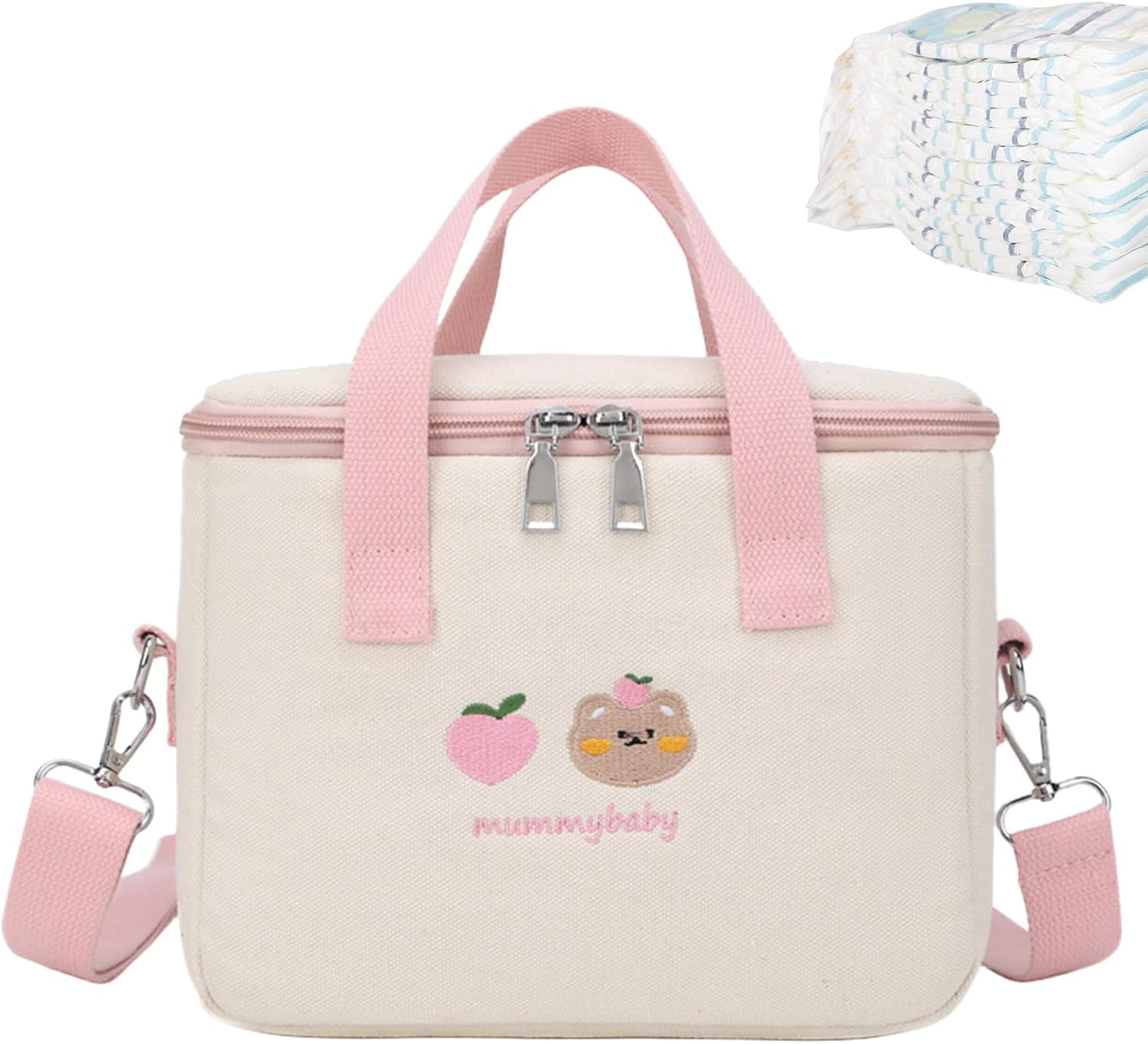 Baby Diaper Bag, Travel Storage Organizer, Cute Large Handbag | Spacious Insulation Layer Compartment Design, Adjustable Strap Utility Tote for Boys, Girls, Nursing, Stroller