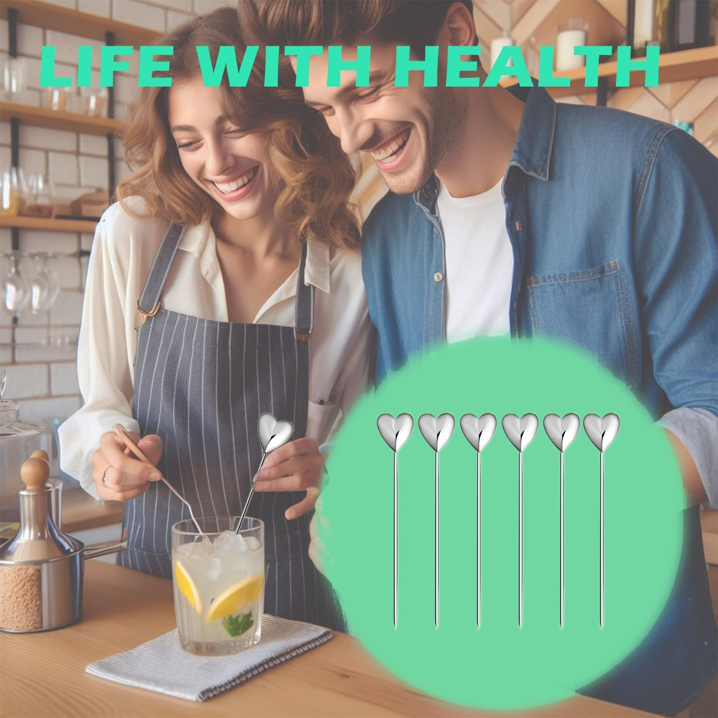 Heart Cocktail Picks for Drinks 4 Inch Stainless Steel Reusable Martini Picks Cocktail Garnish Skewers for Olive, Twist, Berry, Beach Style Decor 6-Piece image number 5