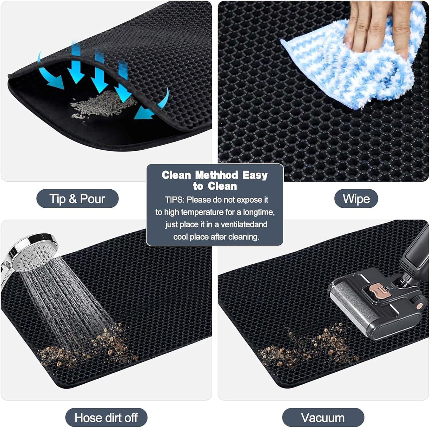 Pack of 2 Cat Litter Mat, Grey, 30 Cm X 30 Cm, Cat Litter Mat, Honeycomb Design Mat, Waterproof Double Layer Design image number 2