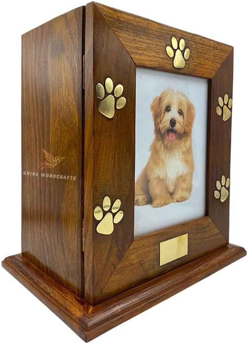 Wooden Urn Box with Brass Paw Accent/Brass Paws Inlaid Cremation Urns for Ashes | Photo Frame Rosewood Pet Urns for Dogs - Keepsake Your Memories Alive with Wooden Keepsake Box image number 3