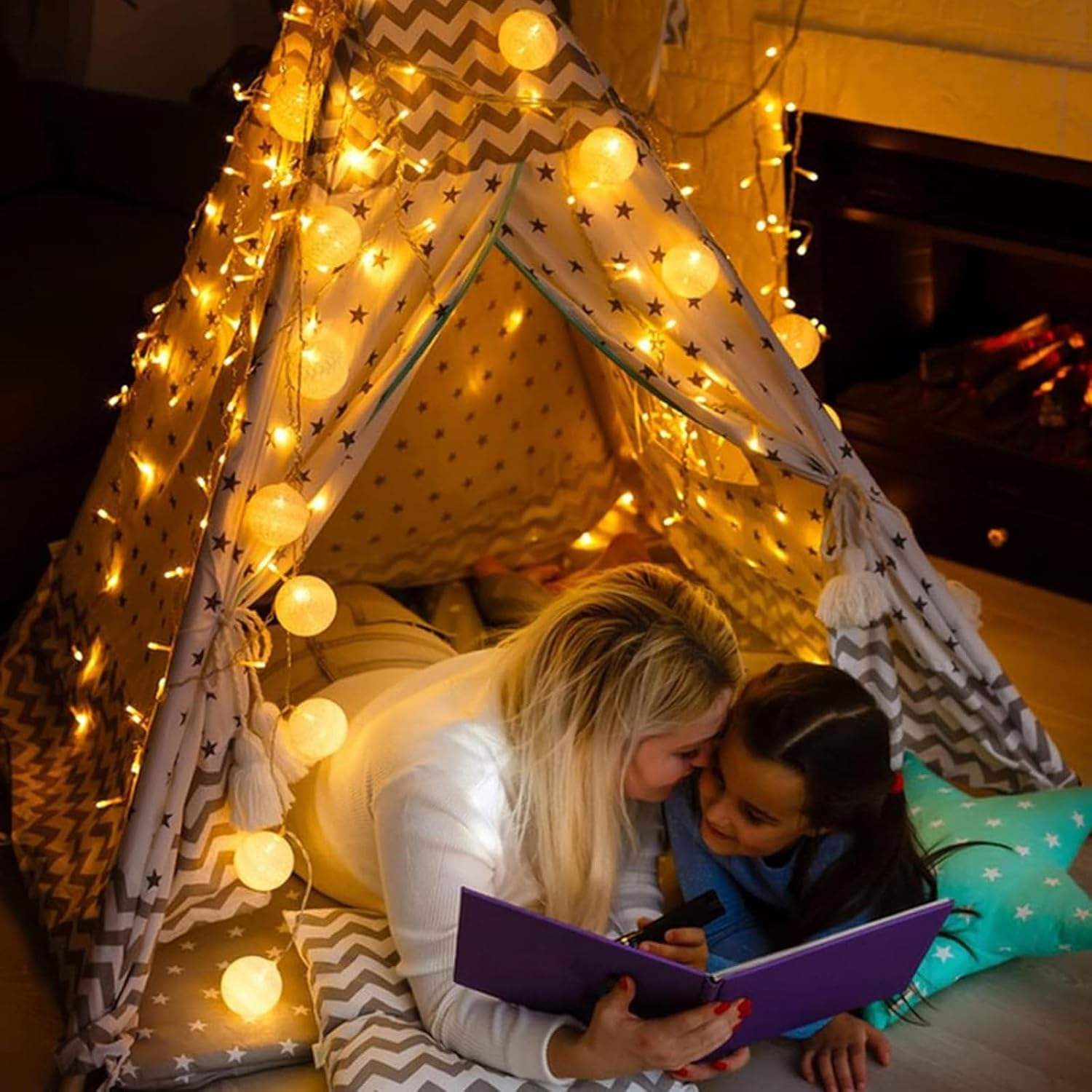 Cotton Balls Fairy Lights Battery, 3 M, 20 LED Fairy Lights, Cotton Balls, 4 Cm Cotton Balls Fairy Lights, Indoor and Outdoor, Warm White Fairy Lights, Battery Operated for Christmas, Children'S Room image number 4