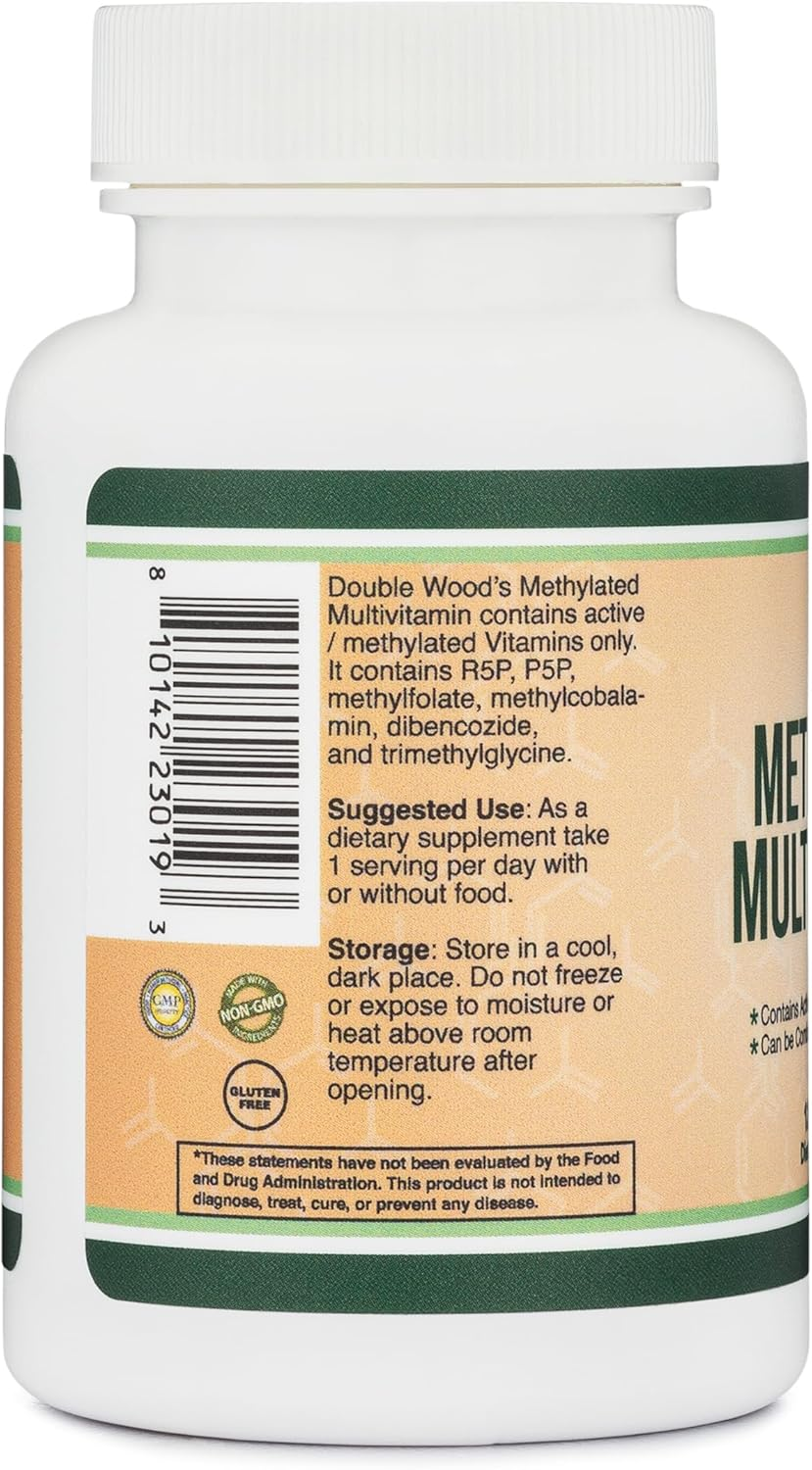 Methylated Multivitamin (Methylated and Activated Vitamins Only - Methylated B Complex with Trimethylglycine (TMG) and Methylfolate)(Non-Gmo, Gluten Free MTHFR Supplement) 120 Capsules by Double Wood image number 2