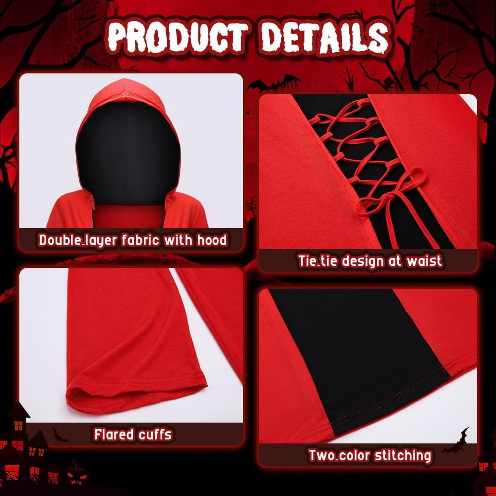 Slowton Womens Halloween Costumes for Adults Medieval Hooded Maxi Dress for Women Fashion Hooded Robe Costume for Halloween Cosplay Party image number 6