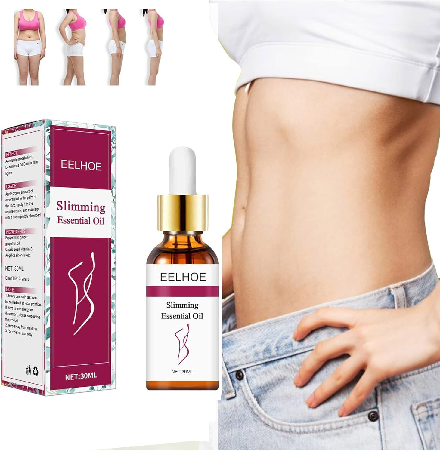 30Ml Belly Shaping Oil, Herbal Slimming Massage Oil, anti Cellulite Massage Oil, Fat Burning Massage Oil Natural Lymphatic Drainage Spa Essential Oil for Tummy Abdomen and Waist Stay 2PCS image number 4