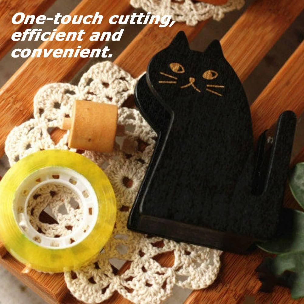 2Pcs Tape Dispenser, Cat Tape Holder,Unique Paper Tape Dispenser,Tape Storage Organizer,Cute Tape Cutter,For Home Office Desk Table Desktop Accessory Black Yellow image number 5