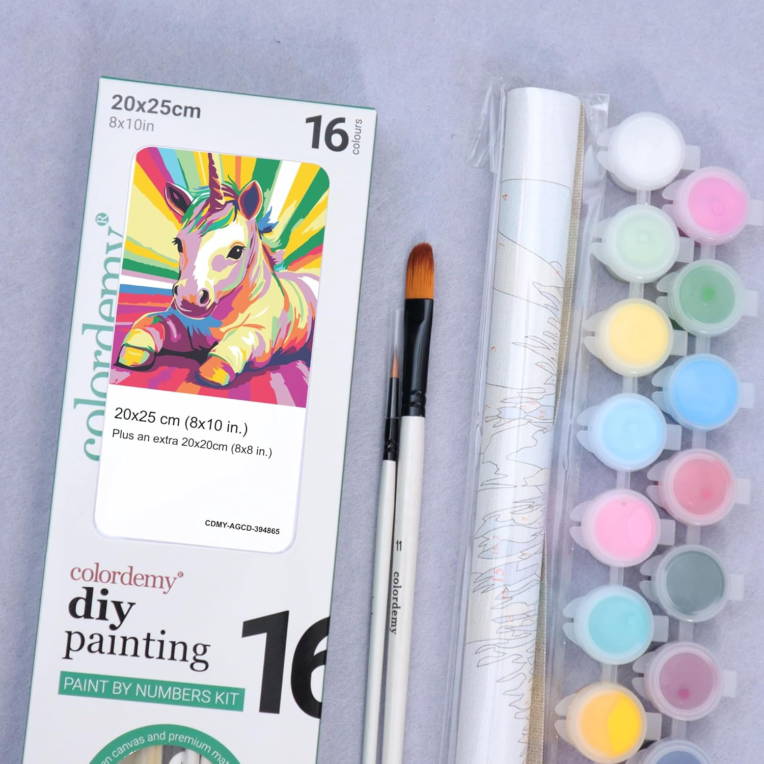 COLORDEMY 2-In-1 Paint by Numbers Kit - Rolled Canvases (20X25Cm & 20X20Cm), 16 Colours, Brushes & Paints Included - Fun for Adults & Kids, Perfect for Parties or Group Painting (Unicorn Design) - Eagle image number 5