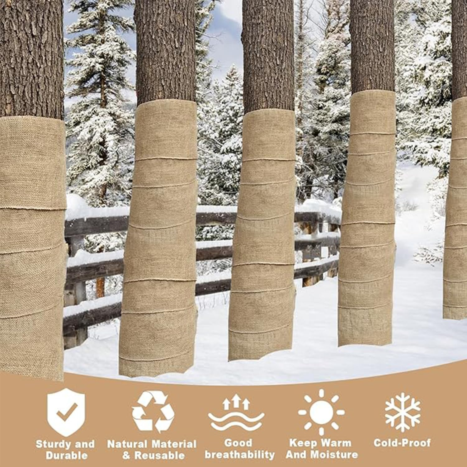 Natural Burlap Tree Protector Wrap Protect against Pests Weather Promote Healing for Damaged Tree Trunks in Gardens Yards Orchards（20Cm*5M） image number 2
