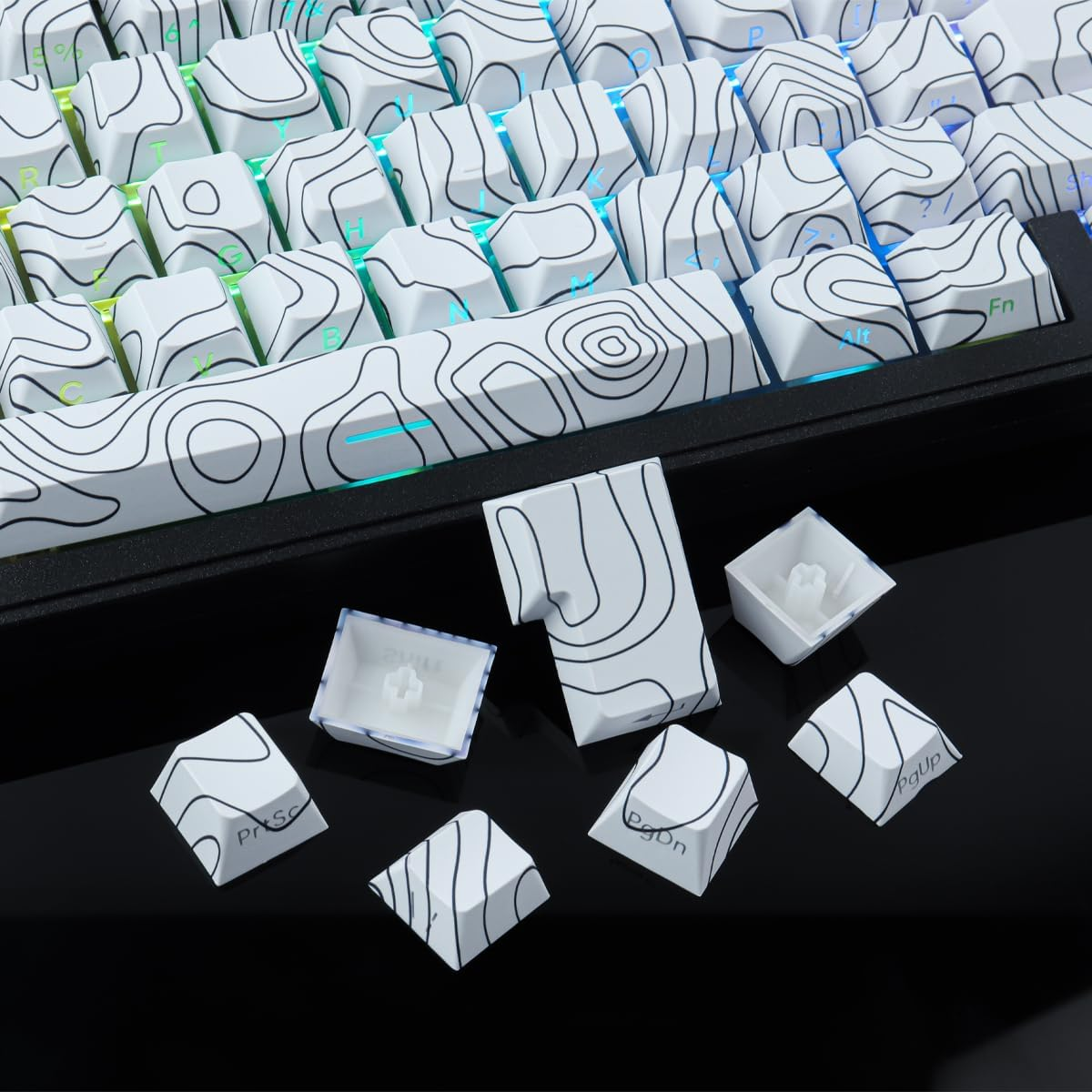 Tsungup Custom Keycaps,Pbt Side Printed Keycap Set - Shine Through,135 Keys Contour Line Cool Key Caps,Cherry Profile Keyboard Keycaps for Cherry MX Switches Mechanical Keyboards(White) - White image number 6