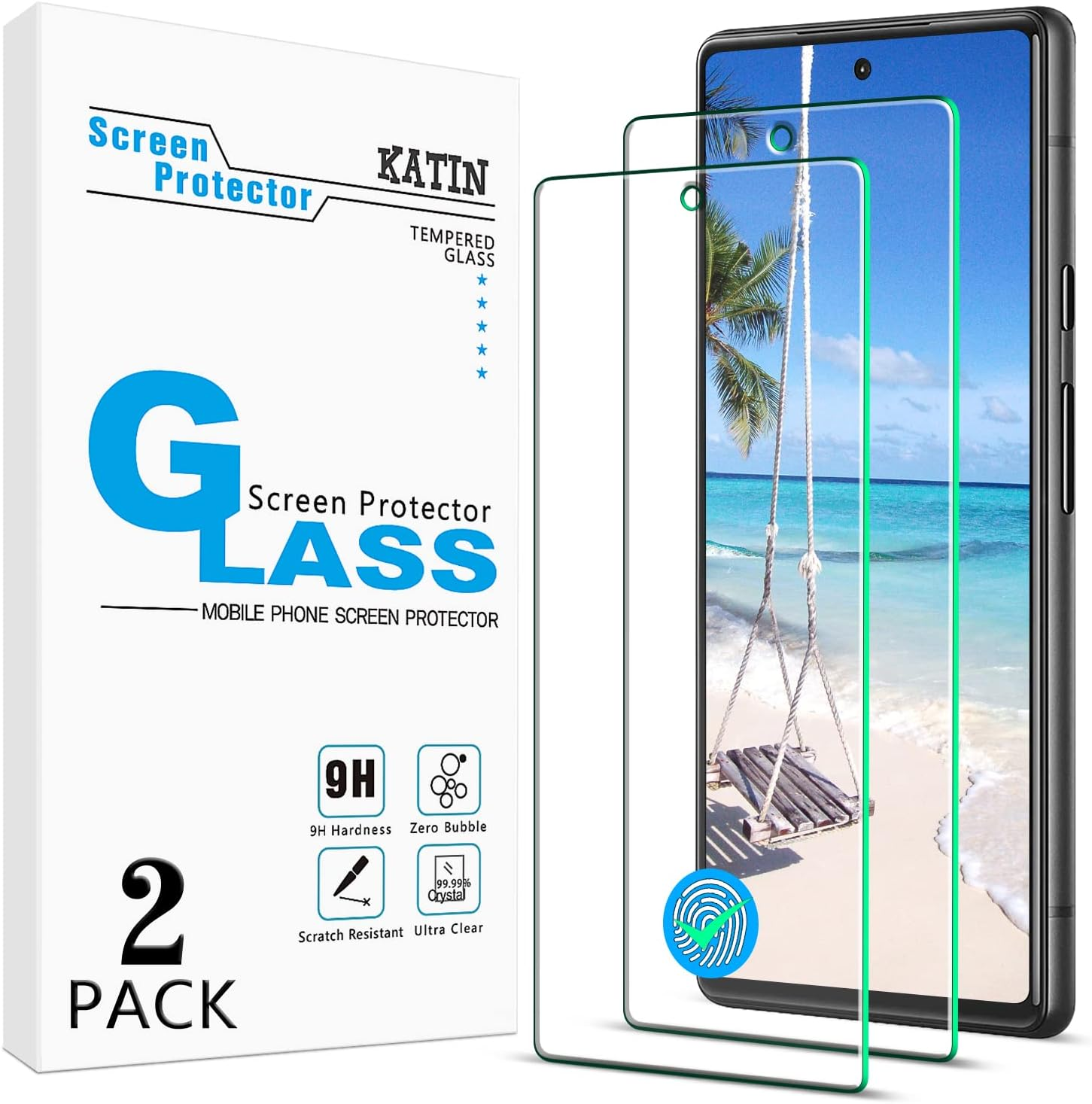 [2-Pack] KATIN Compatible for Google Pixel 7A Tempered Glass Screen Protector, Support Unlock Fingerprint, anti Scratch, Bubble Free, 9H Hardness, Case Friendly image number 6