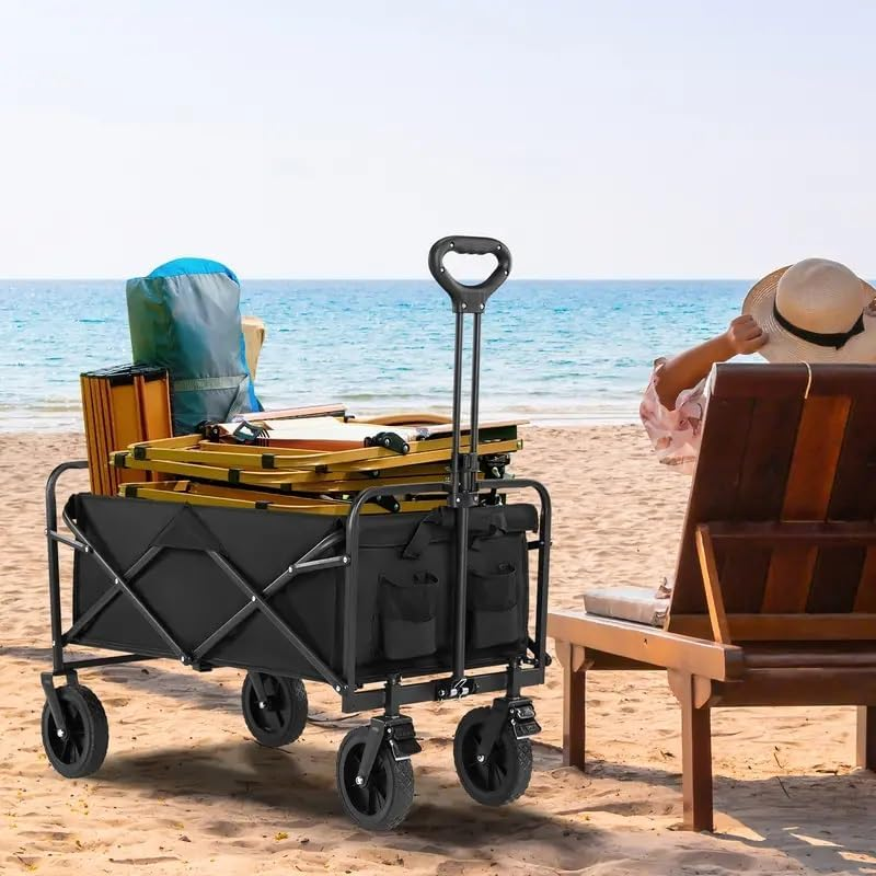 YAYULI Trolly Cart with Wheels, Portable Cart, 120 Liters Camping Cart, Utility Beach Trolley, Which Can Be Used Not Only for Outdoor Garden Use, but Also for Supermarket Shopping (Black)