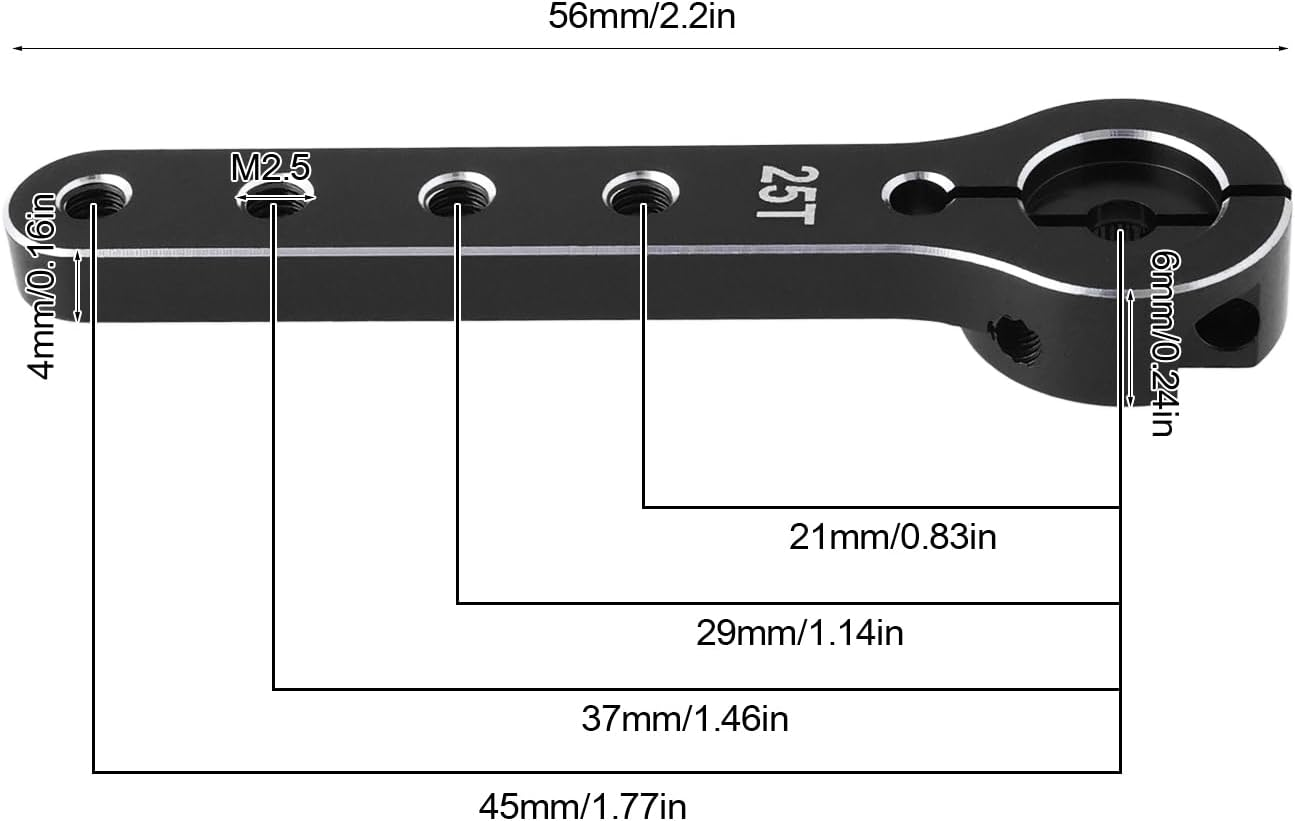 2PCS 25T RC Extension Steering Servo Arm Total Length 56Mm Compatible with 30-100CC Balsa Airplanes Compatible with Futaba, Black - Black image number 4