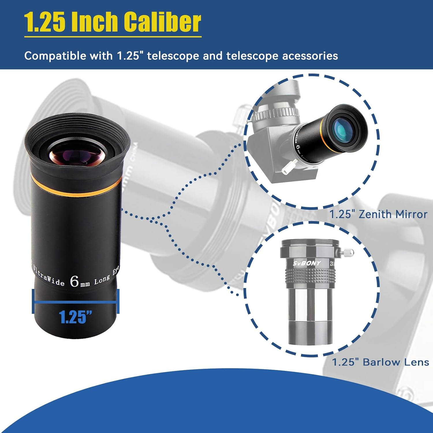 SVBONY Telescope Eyepiece Fully Mutil Coated 1.25 Inches Telescope Accessories Set 66 Degree Ultra Wide Angle HD for Astronomy Telescope (6Mm 9Mm 15Mm 20Mm) image number 2