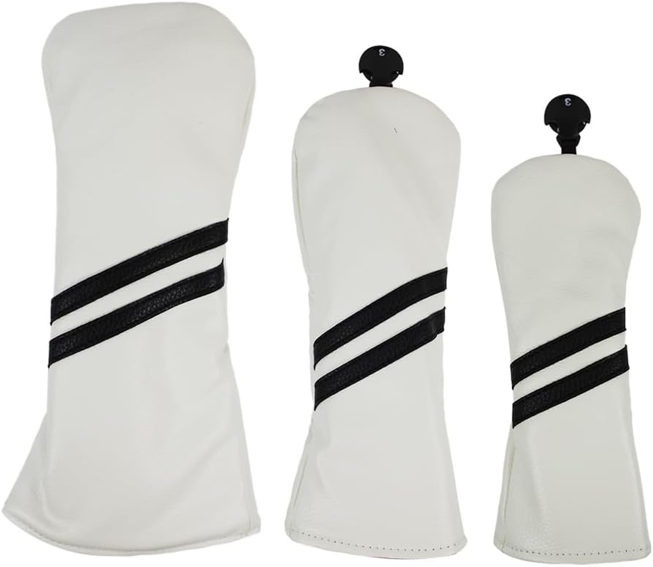 Scott Edward 3 Pcs Golf Club Covers PU Golf Club Protector Fit Well Driver and Fairway Wood Fit Most Golf Clubs Black White Stripes image number 2