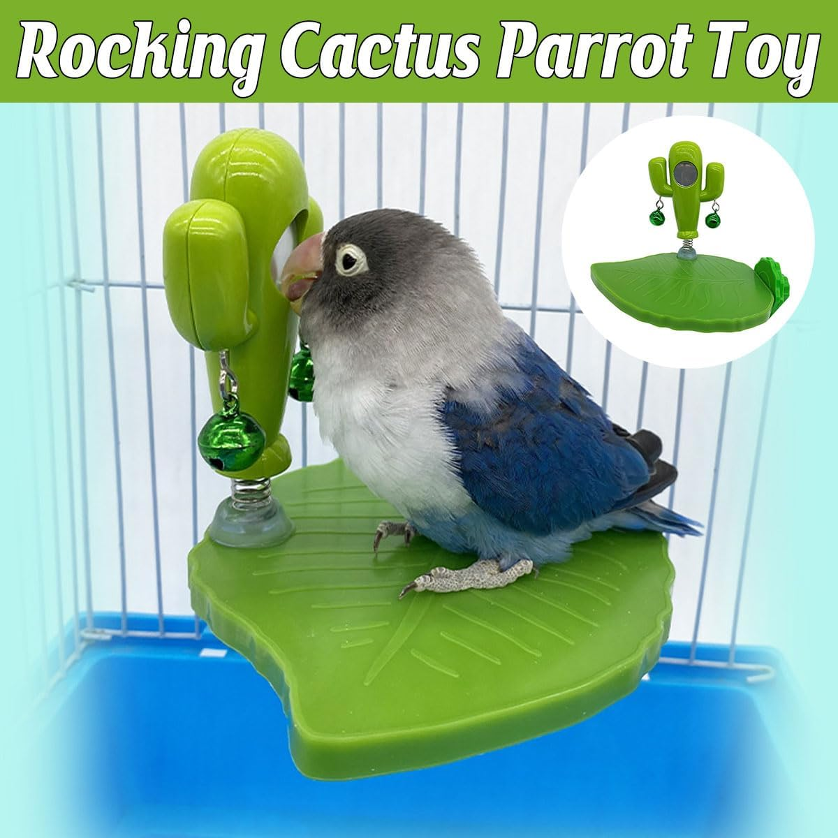 AIMALL Natural Bionic Bird Perch Platform with Bell & Mirror, Parrot Cage Toy - Non-Slip Large Nut Design, Chewable Play Stand for Parakeets, Cockatiels & Small Birds image number 3