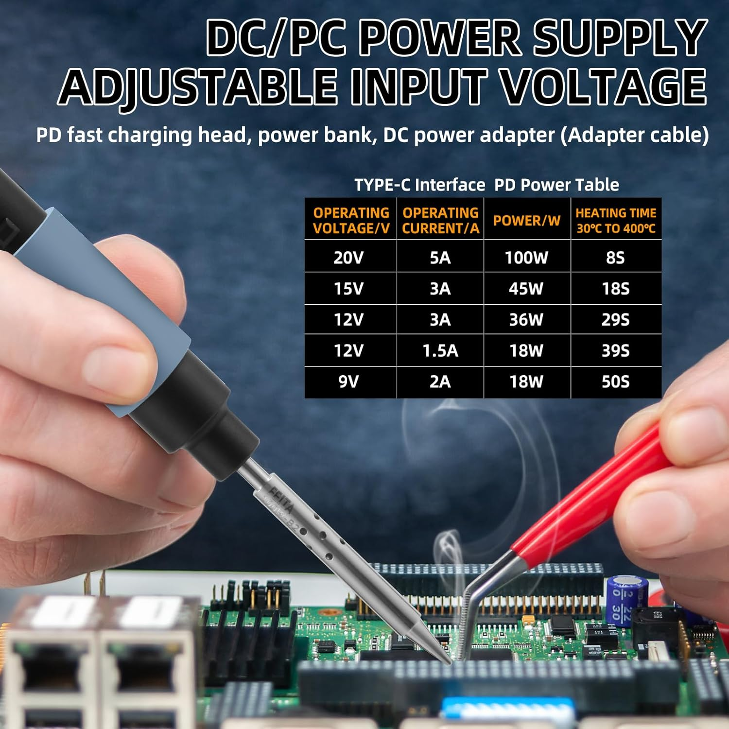 FEITA PTS200 Soldering Iron Kit for Electronics, 100W Mini Smart Digital Pencil Solder Iron Pen, Boost Mode, Auto Sleep & Shutdown, Type-C, OLED Display Micro Soldering Tools with 1 Solder Tips image number 2
