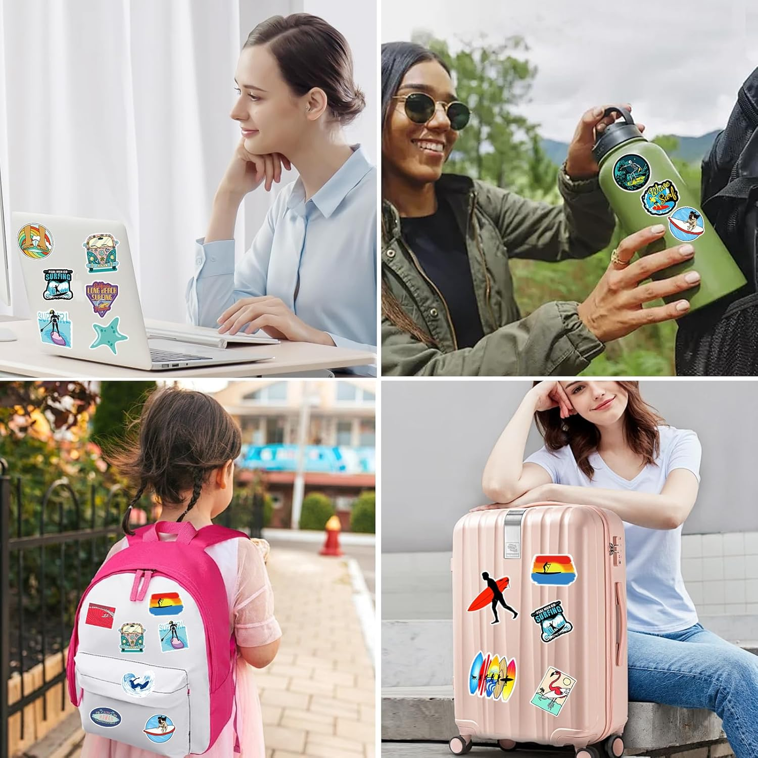 100PCS Surfing Stickers,Cute Surf Style Sport Vinyl Waterproof Decals for Water Bottle Laptop Birthday Gift Supplies image number 6