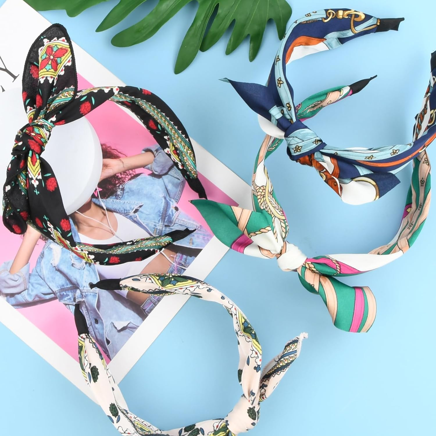 Pack of 4 Headbands for Women, Wide Printed Fabric Hair Band, Bow Hair Band, Non-Slip Knot Headband for Daily Wear/Dating/Sports/Outdoor (4 Designs) image number 4