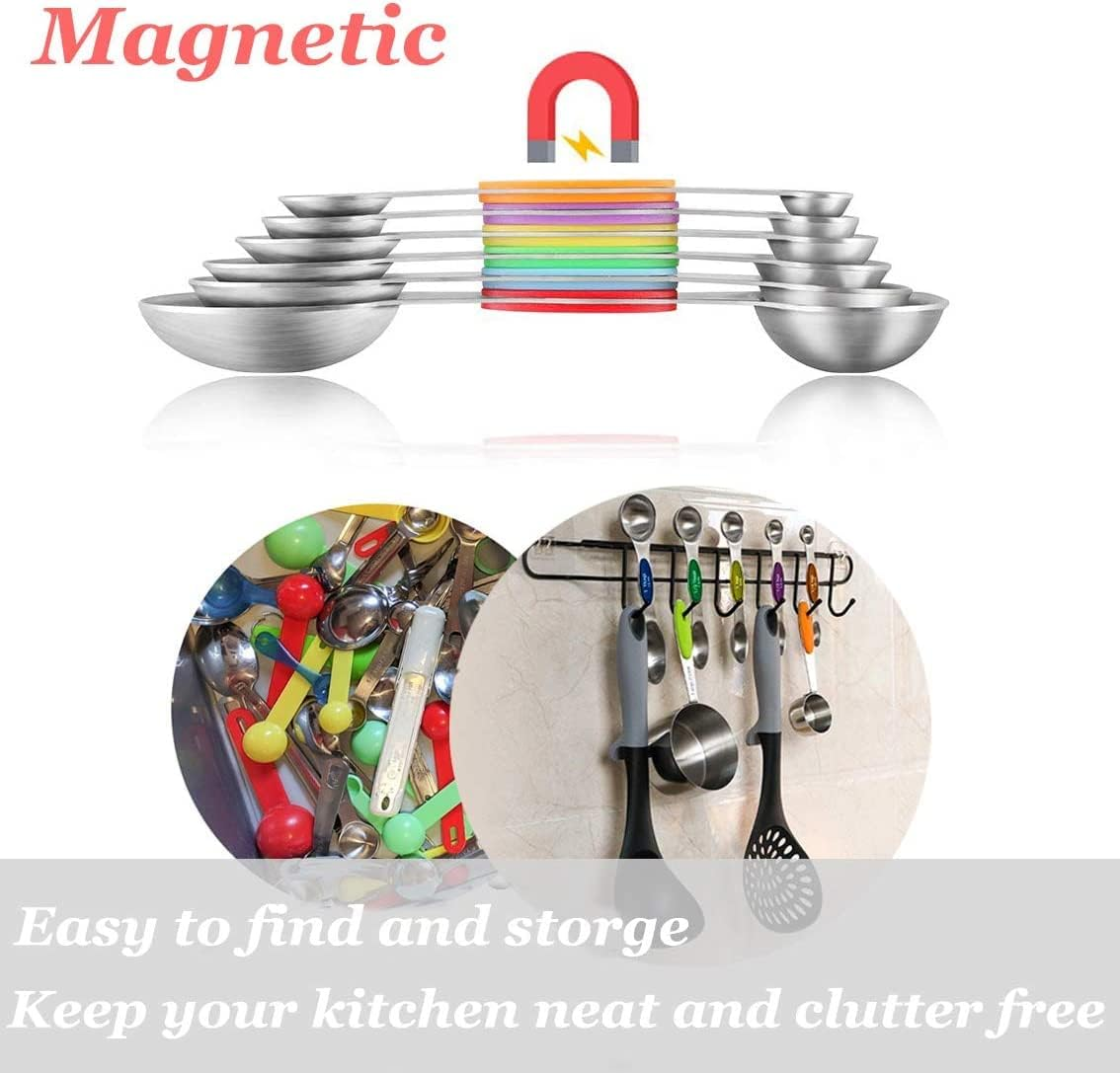 Magnetic Measuring Spoons Set of 8 with Leveler Stainless Steel Stackable Upgraded Colourful Double Sided Teaspoon/Tablespoon/Milliliter Kit for Kitchen Dry/Liquid Ingredients,Fits in Spice Jars image number 2