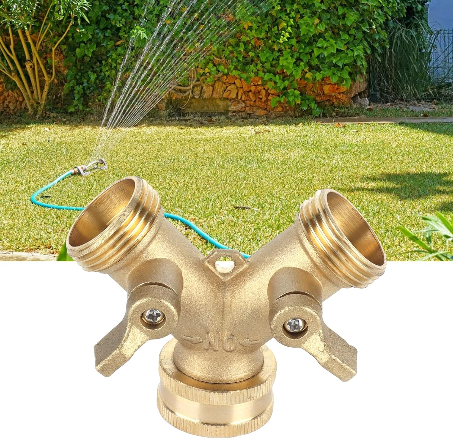 Gernie 2 Way Garden Hose Splitter, Brass Body with Ball Valve, G3/4 Y Connector, Hose Connector, Parts & Connectors, VALVE image number 2