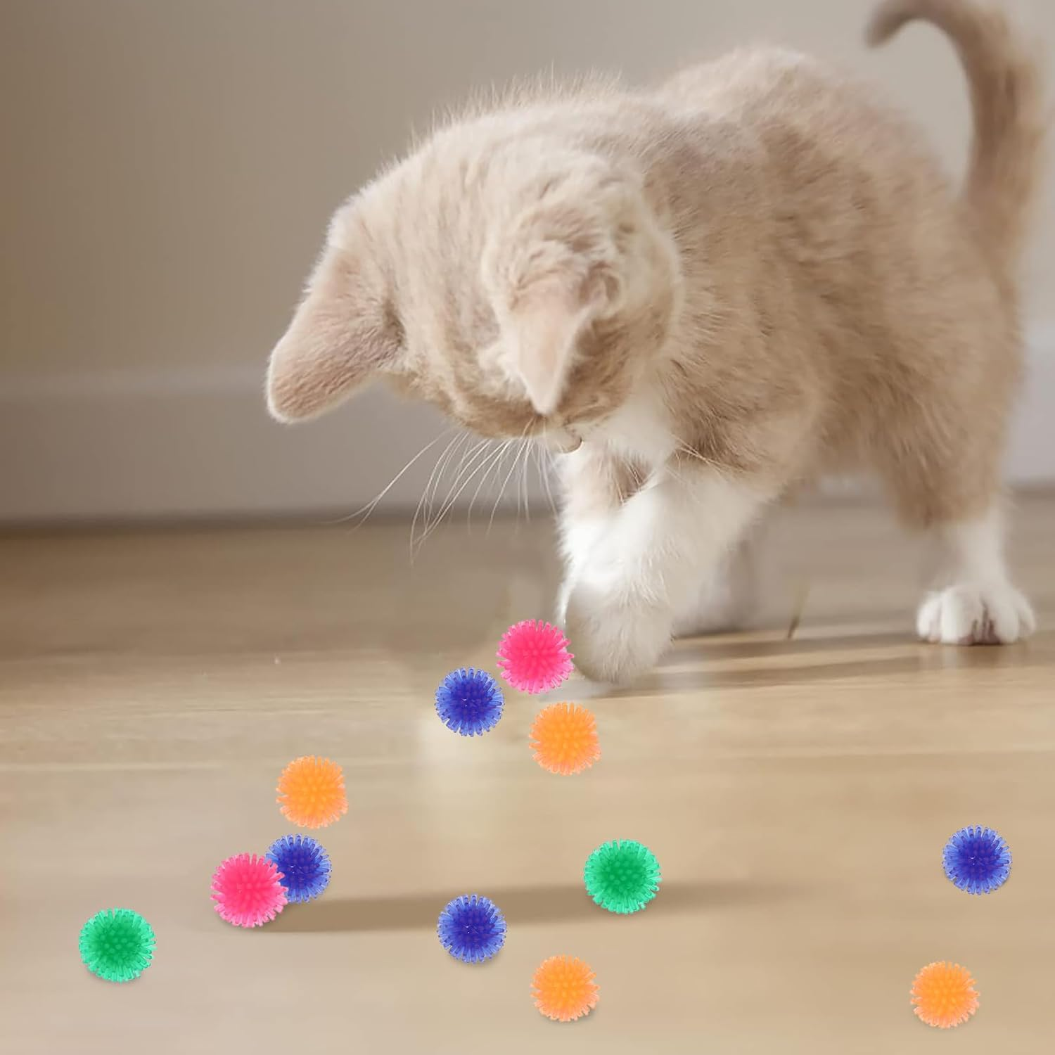 DHWEKU Cat Toy Balls, 8 Pieces 2 Cm Chew Balls, Colourful Cat Balls, Soft Stitch Balls, Interactive Cat Toy, Kitten Hunting Toy for Cats and Kittens Indoor image number 4