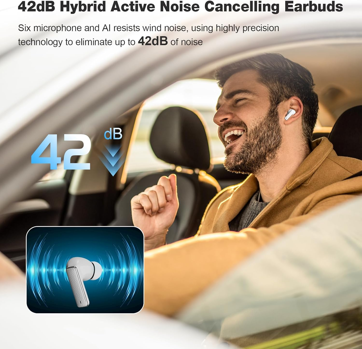 IAMJOY Language Translation Earbuds, 134 Language & Accents Two-Way Translator Device Built-In 6 Mics, 42Db Hybrid Dual Noise Cancelling Earbuds for Travel Business Learning, White image number 6