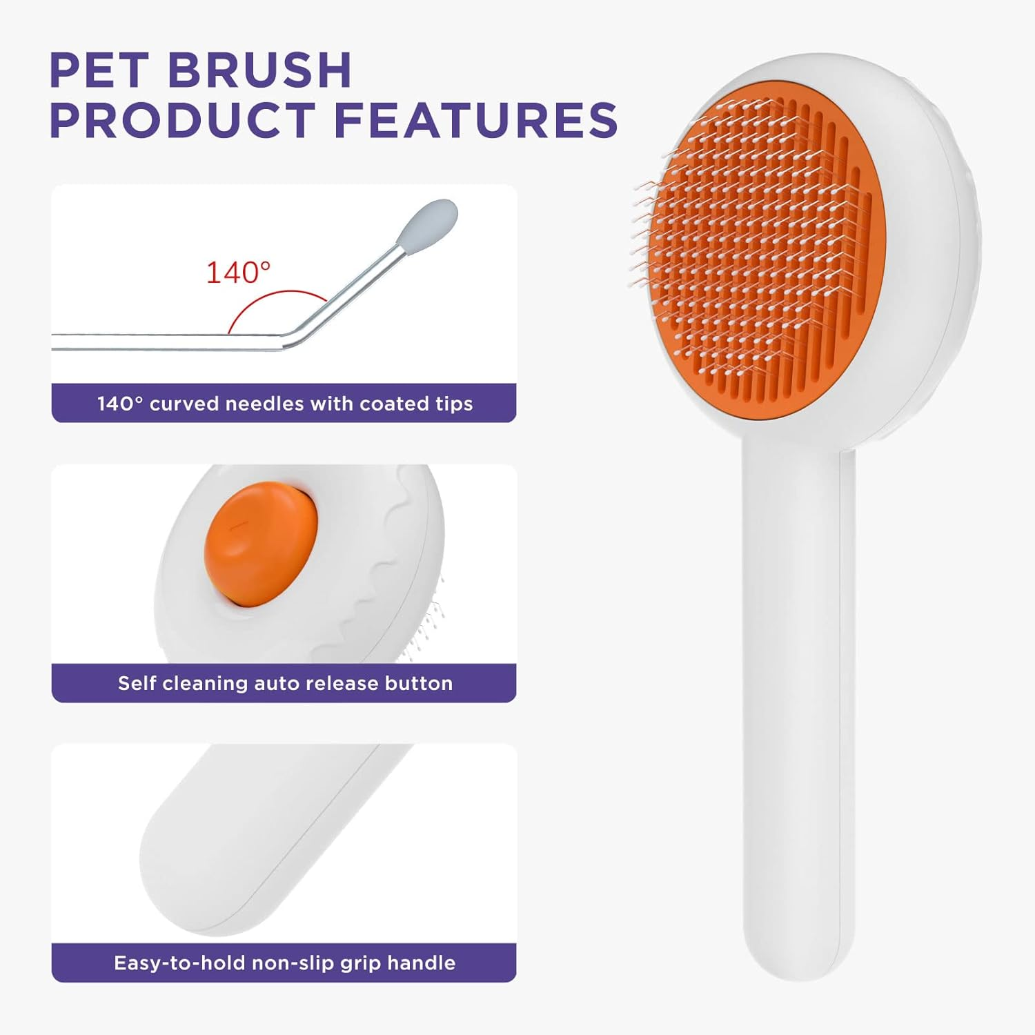 HICC GROOM! Pet Grooming Brush for Cats and Dogs, Self-Cleaning Sliker Brush for Removes Mats, Tangles, and Loose Hair, Shedding Brush for Short or Long Haired Cats/Dogs (White) - Blue image number 2