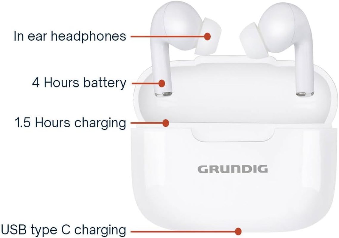 Grundig Bluetooth Headphones - In-Ear Earbuds 230Mah - Earphones with 4 Hours Playback Time - Wireless Headphones for Hands-Free Calling - Includes Charging Case USB-C Charging Cable image number 1