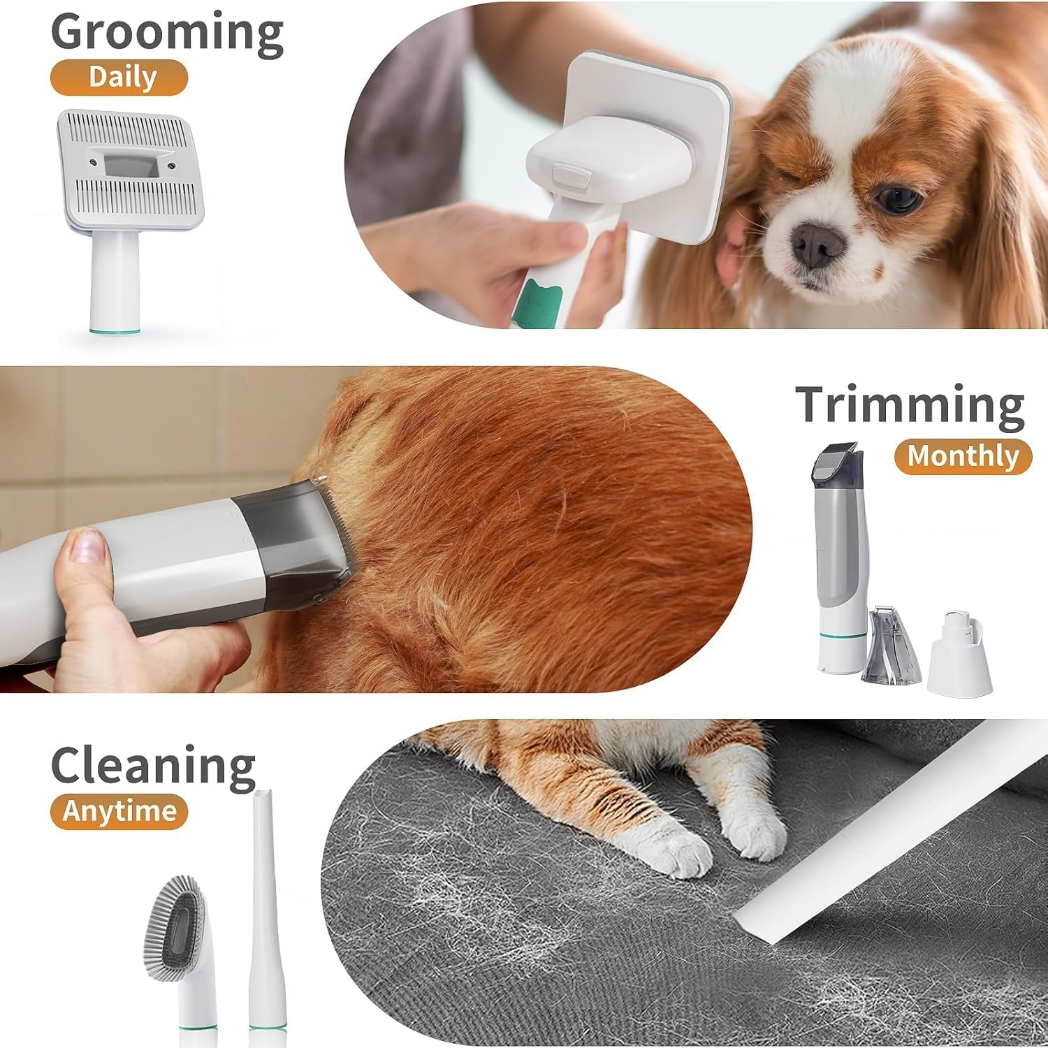 Dog Grooming Kit, Pet Grooming Vacuum with Pet Clipper Nail Grinder, Dog Hair Vacuum with 6 Pet Grooming Tools for Dogs Cats Shedding Grooming image number 4