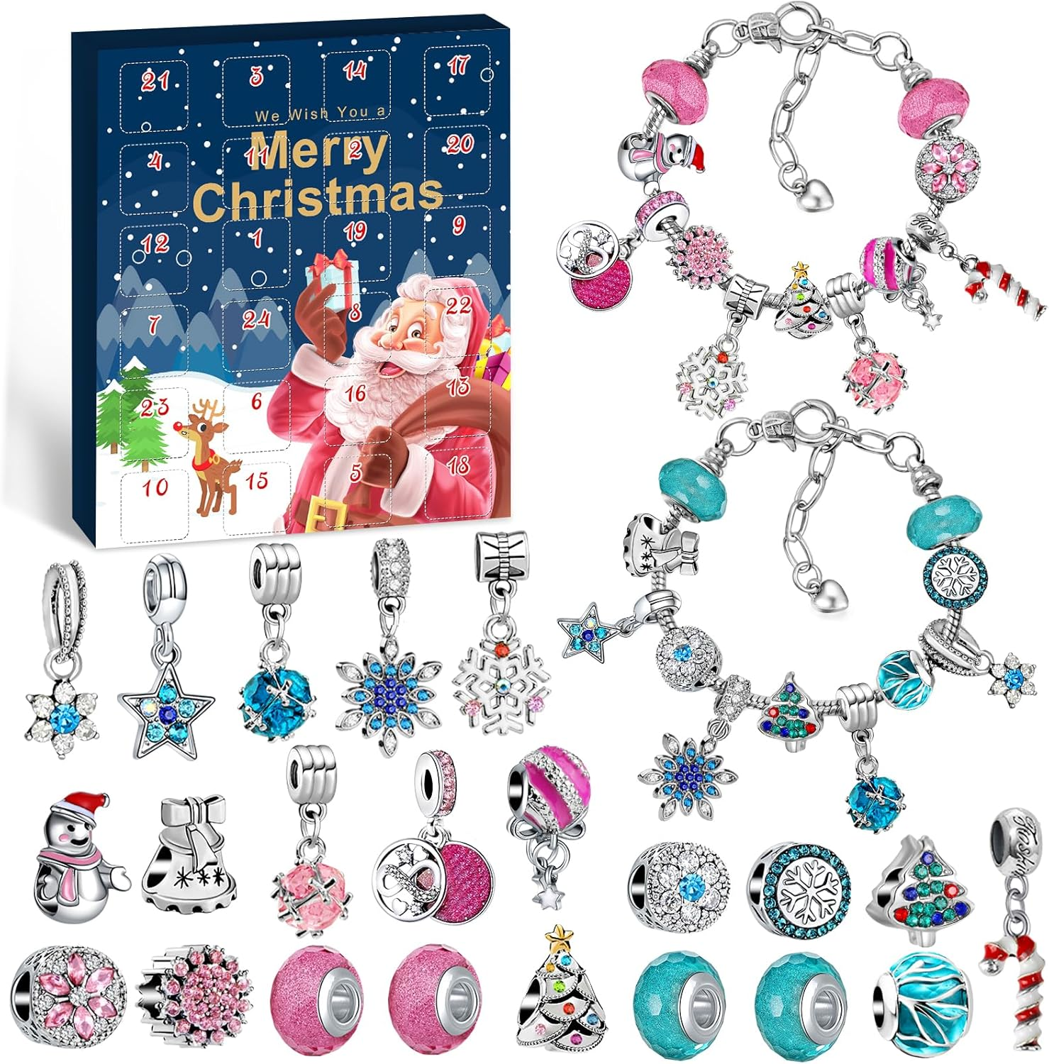 Advent Calendar 2023 Kinder, Advent Calendar Jewellery Kit for Making Bracelets Crafts Gifts for Girls, DIY Bracelet Advent Calendar Gift Girl 5 6 7 8 9 10 11 12 Years, Pink image number 1