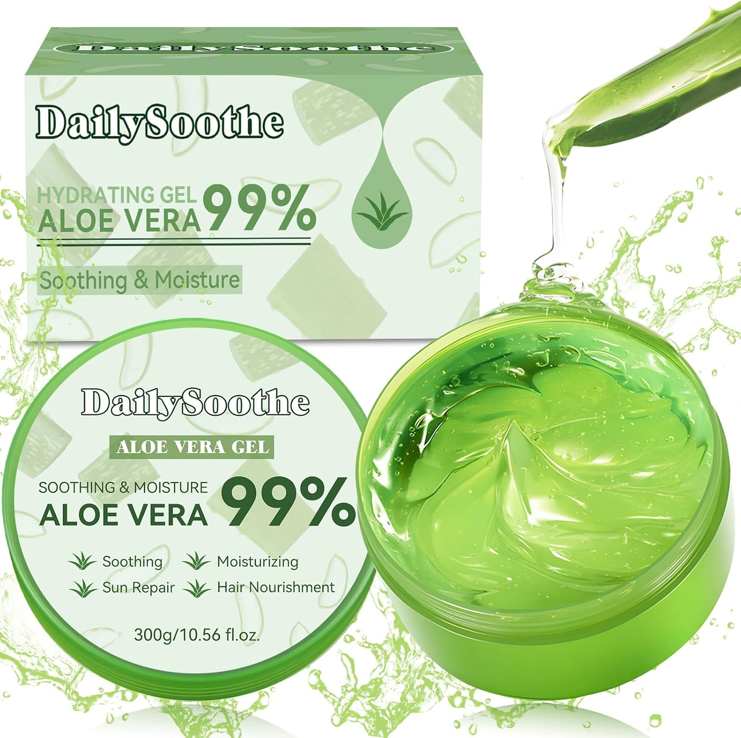 99% Pure Aloe Vera Gel, Hydrating Care for Face, Body & Hair, after Sun Cooling, Moisturises Dry Skin, Gentle for Sensitive Skin, 300G (Aloe Vera) image number 5