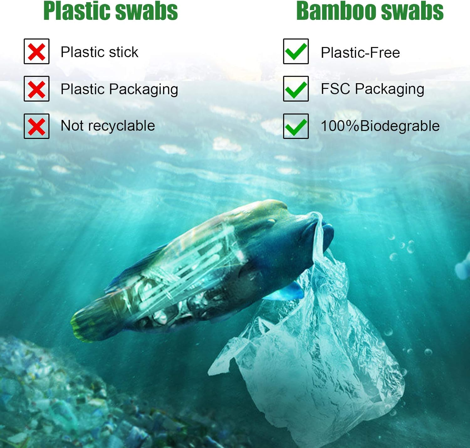 FOVURTE Bamboo Cotton Swabs 400 Count, Organic Cotton Swab round Tips, Natural Wooden Cotton Buds for Ears, Double Heads Ear Sticks Travel, Makeup Remover image number 1