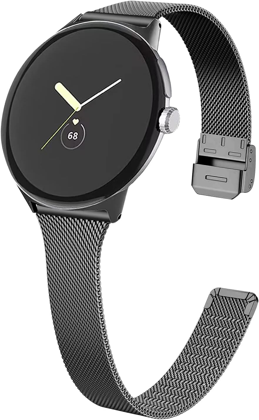 Fitturn Slim Metal Bands for Google Pixel Watch 3 41Mm/Watch 2/Pixel Watch Band Women Men, Grids Thin Stainless Steel Mesh Loop Snap Clasp Strap Replacement for Pixel Watch 3 41Mm/Watch 2/Pixel