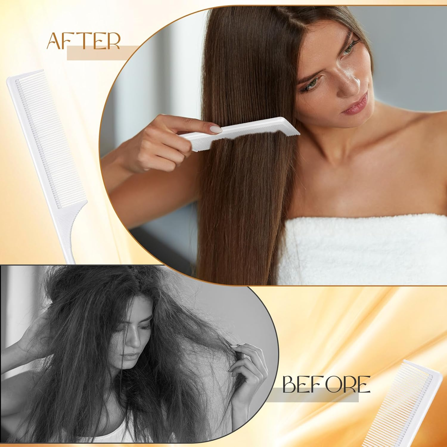 Leinuosen 3 Pack Carbon Fiber Rat Tail Styling Comb, Heat Resistant anti Static Teasing for Back Combing Root Teasing Adding Volume Evening Styling(White) - Green,Pink,Yellow image number 7