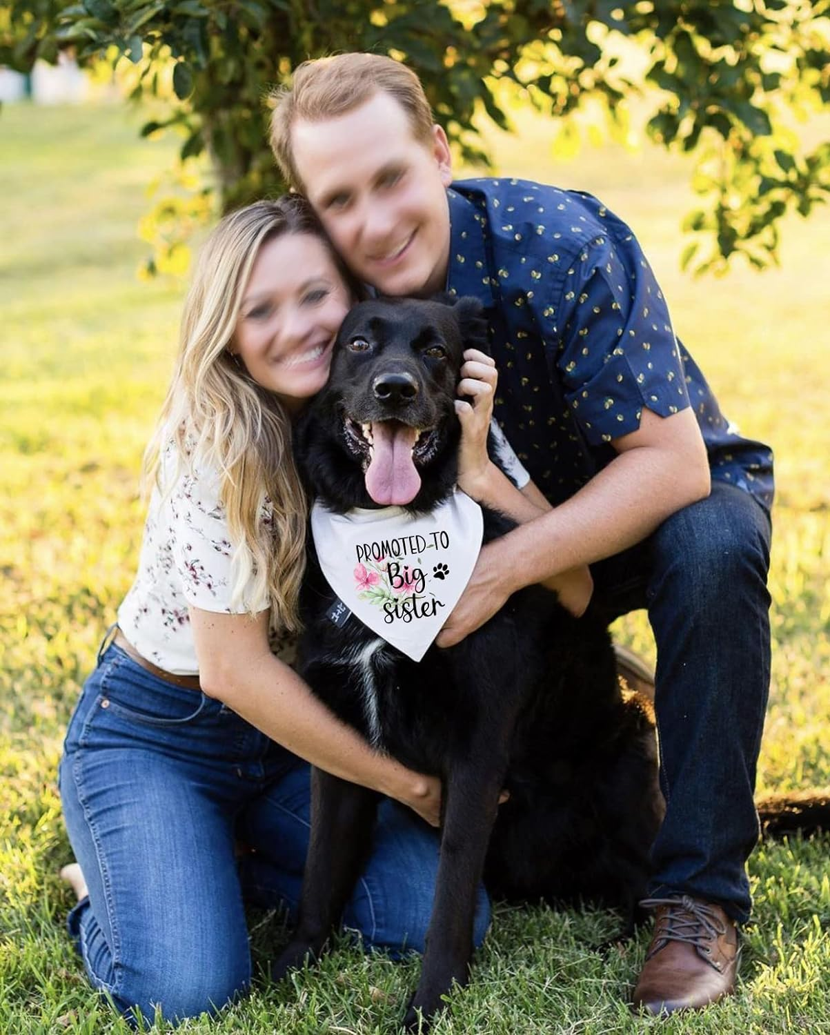 NTKIO Funny White Flower Pattern Plaid Cotton Pet Dog Bandana, Promoted to Big Sister, Pet Dog Pregnancy Announcement Gender Reveal Photo Prop Triangle Bibs Accessories for Dog Lovers Owner Gift image number 1