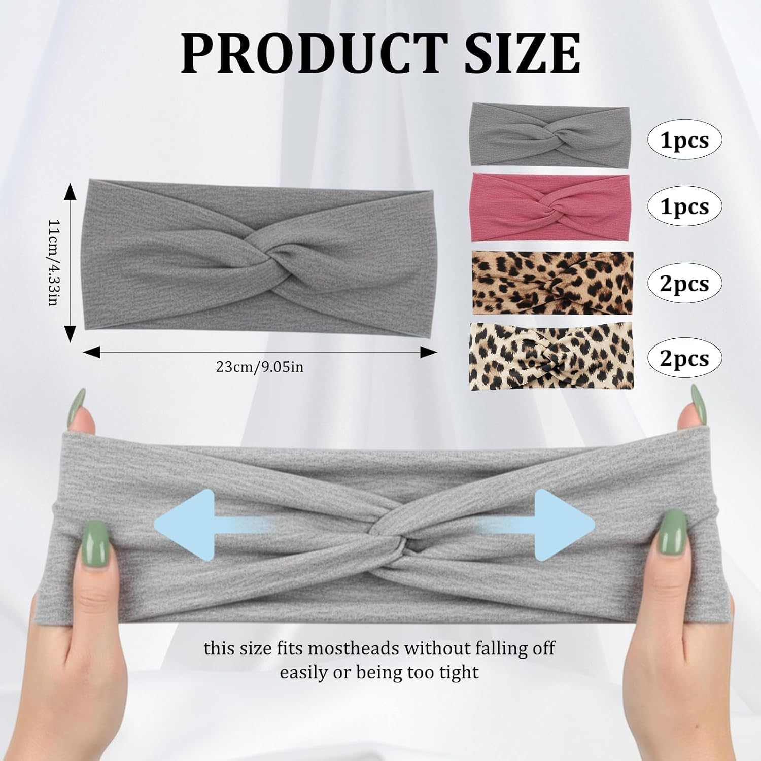 Set of 6 Women'S Sports Headbands, Leopard Print & Plain, 23 X 11 Cm, Breathable for Yoga, Fitness & Running image number 5