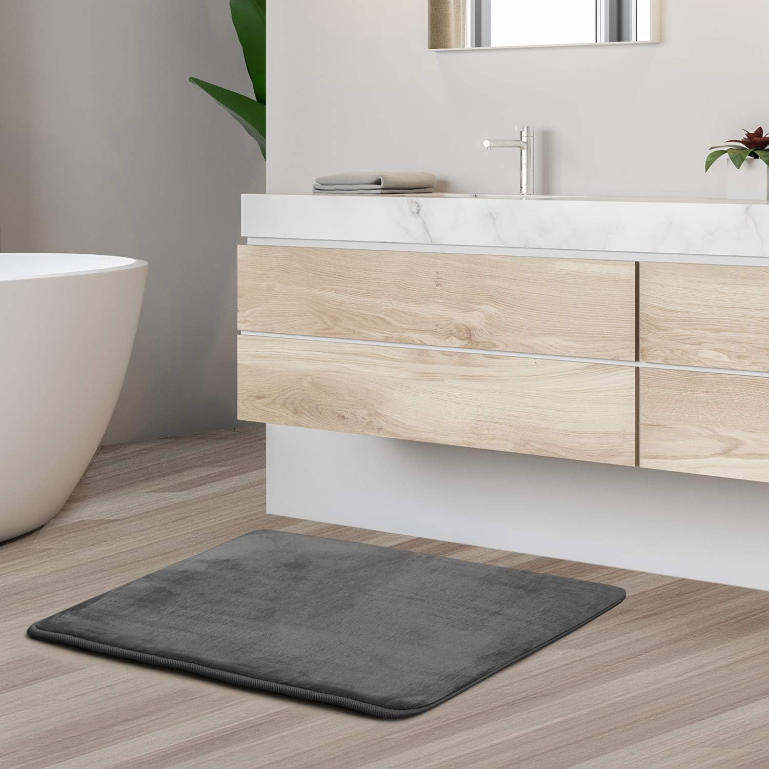 Clara Clark Bathroom Rugs, Velvet Memory Foam Bath Mat, Non-Slip, Machine Washable Bath Rugs - Dries Quickly, Ultra Soft Plush Bath Mats for Bathroom, 17 X 24, Grey image number 3