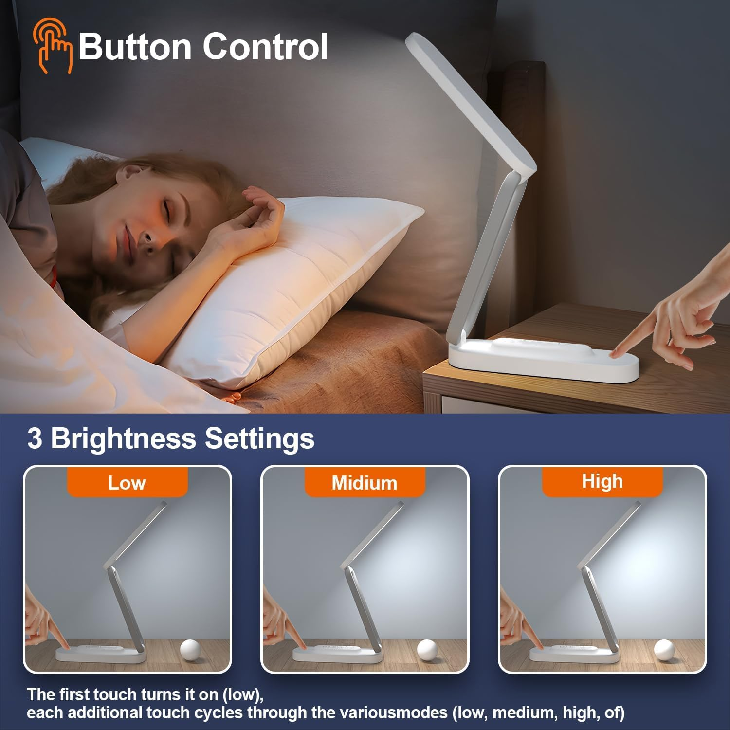 LED Desk Lamp for Office Home & Battery Operated Lamp Rechargeable Lamp Foldable & Portable Light, Bedside Table Lamp LED Desk Light Strip, 3 Brightness Dimmable Small Desk Lamp Wireless Reading Lamp image number 2