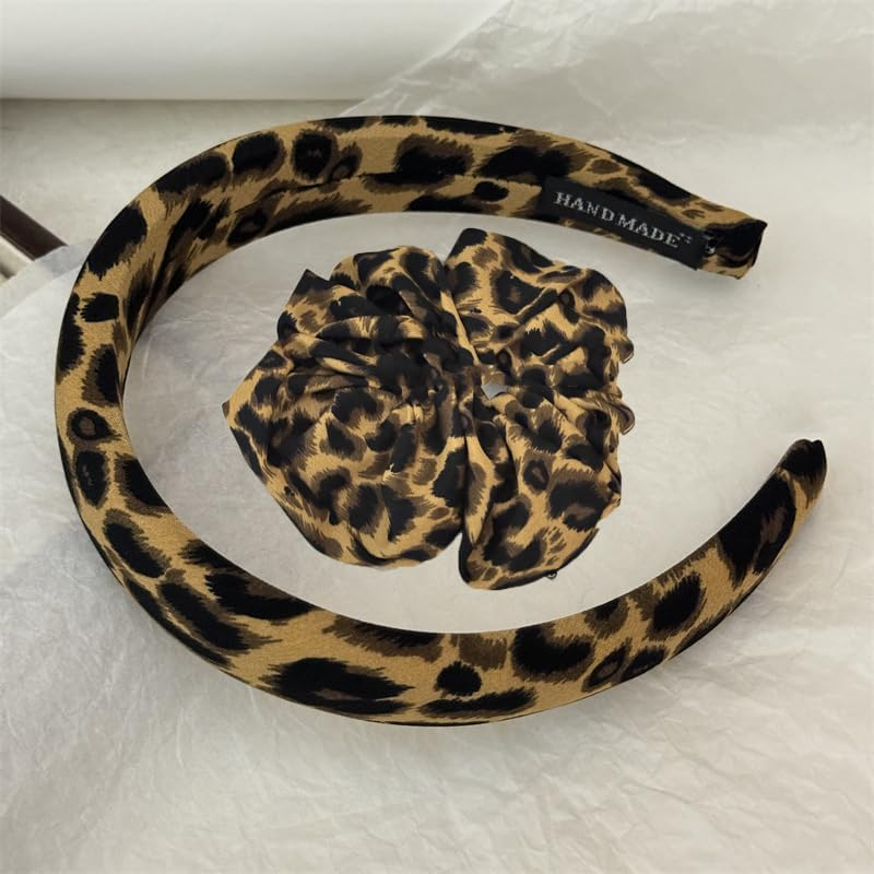 Fdsmall Headbands for Women, Non-Slip Headbands with Leopard Print Headbands, Soft Cotton Cloth Headband for Women and Girls, Sports Casual (Cat Ears, One Size)